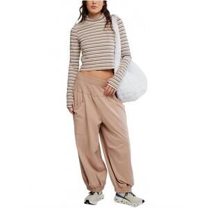 FP Movement by Free People Striped Crop Long-Sleeve Top and Beige Joggers Set